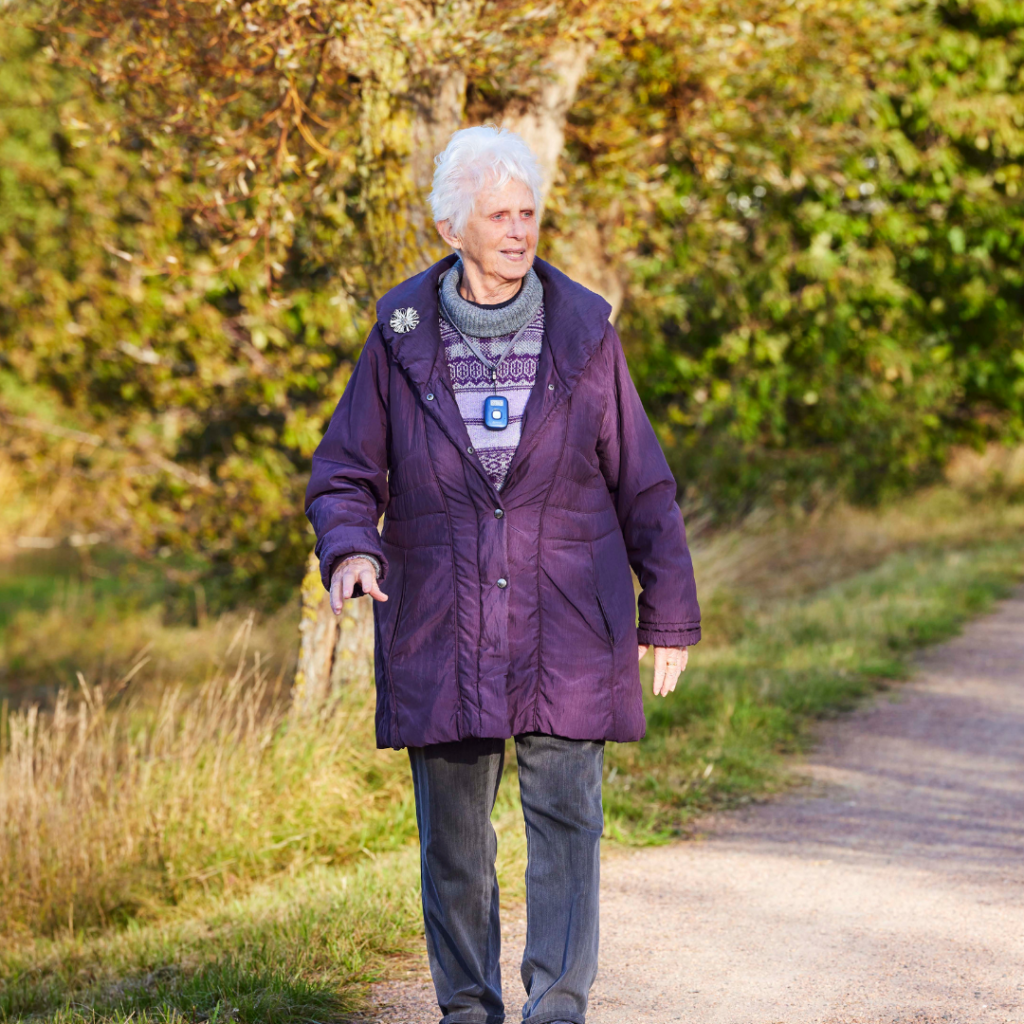 senior woman walking outside