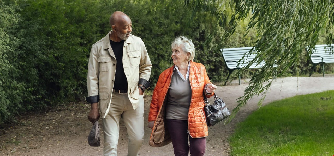 Elderly couple walking in the park